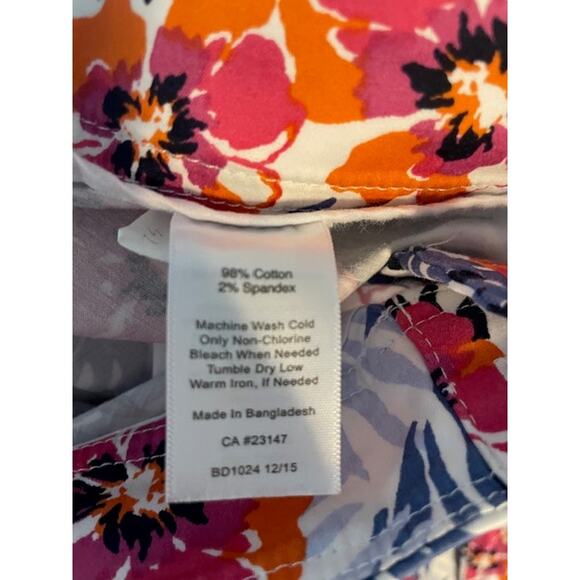 Talbots Size 4 Women's Cotton Chino Ankle Pants Blue and Pink Hawaiian Floral - Picture 6 of 6